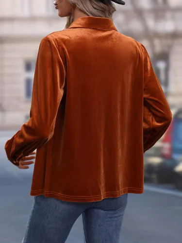 Vista 2 de Floerns Blusa de terciopelo con cuello de manga larga y botones para mujer