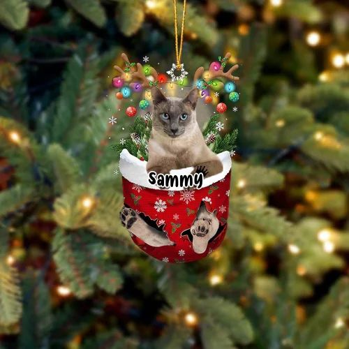 Vista 33 de Adorno personalizado de gato de rizo americano, adorno personalizado con nombre de mascota, colgante acrílico plano impreso en 2D, Papá Noel y gato