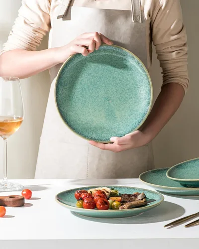 Vista 5 de HENXFEN LEAD Juego de 4 platos llanos de 10 pulgadas, platos de porcelana para ensalada, pasta, microondas de postre, aptos para lavavajillas