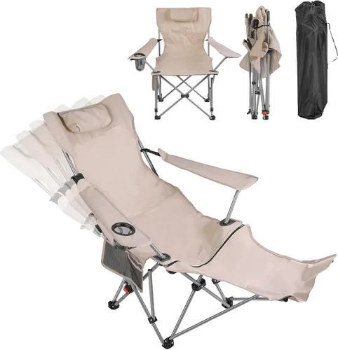 Vista 10 de Reclining Camping Chair with Footrest, 4-Position Adjustable Zero Gravity Chair, Portable Folding Camping Lounge Chair with Headrest Cup Holder &