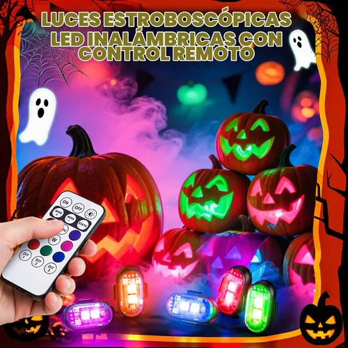 Vista 2 de 8PCS Luces Estroboscópicas LED Inalámbricas, Halloween 8 Colores Luces Estroboscópicas Inalámbricas con Control Remoto, IP65 Impermeable Recargable