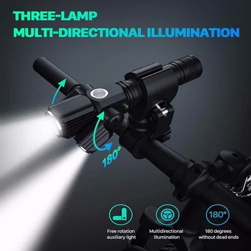 Vista 8 de L2LED Luces delanteras de bicicleta superbrillantes Linterna impermeable con cable USB y batería y clip y luz trasera (negro)
