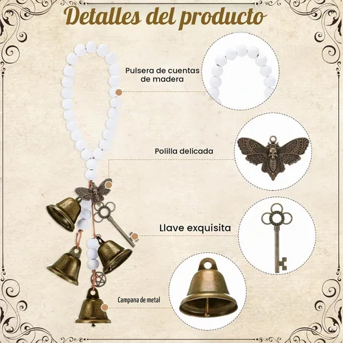 Vista 3 de Jetec 2 piezas de campanas de bruja para proteger las puertas, campanas de viento de bruja, corona hecha a mano para decoración de puerta del hogar