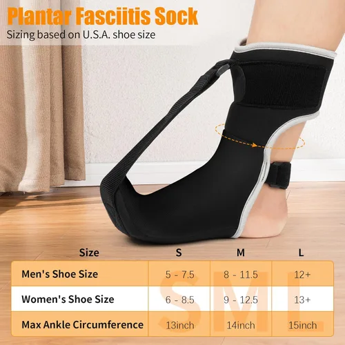 Vista 5 de Calcetín de férula nocturna para fascitis plantar mejorado, soporte para fascitis plantar para mujeres y hombres con soporte de arco para tendinitis