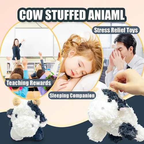 Vista 5 de Animal de Peluche Vaca Tierna, Juguetes de Peluche de 10" para Niños, Recuerdos de Fiesta para Niños Pequeños, Lindos Peluches de Vaca, Vacas