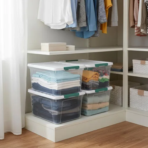 Vista 5 de Caja de almacenamiento grande de 36 cuartos de galón, caja de plástico transparente, paquete de 4