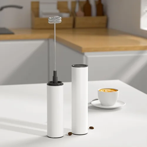 Vista 7 de Espumador de leche eléctrico recargable de mano con tapa, varita espumadora de café, mezclador de bebidas de mano con 2 batidores desmontables