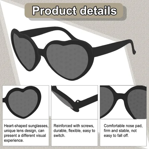 Vista 3 de Paquete de 2 lentes de difracción en forma de corazón para mujer, lentes de sol con efecto de corazón perfectos para accesorios del día de San