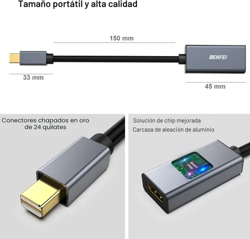 Vista 7 de BENFEI Adaptador Mini DisplayPort a HDMI 4K, Thunderbolt 2 a HDMI, compatible con MacBook Air/Pro, Microsoft Surface Pro/Dock, Monitor, Proyector