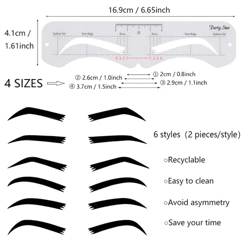 Vista 2 de 12 plantillas reutilizables para cejas, plantilla de cejas con banda elástica para principiantes (distancia de cejas 0.8-1.4 in)