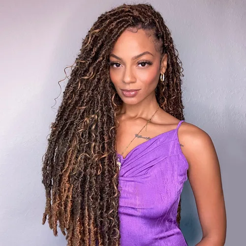 Vista 4 de Bobbi Boss Trenzas de ganchillo de mezcla de cabello humano HBF001 HF rizado profundo Boho Locs 26" (4)
