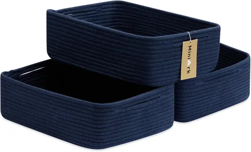 Vista 24 de MiniArk Cestas organizadoras grandes poco profundas de 15 x 11 x 5.1 pulgadas, contenedores de almacenamiento tejidos de cuerda para baño, estantes