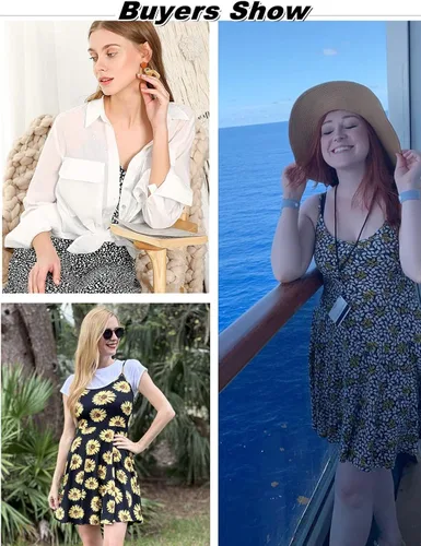 Vista 5 de ACEVOG Vestido de verano para mujer, floral, sin mangas, ajustable, con tirantes delgados, cuello en V, salida de baño, acampanado, debajo