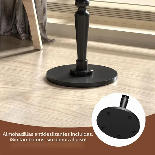 Vista 6 de Mesa auxiliar redonda para espacios pequeños, mesita de noche pequeña con parte superior de madera maciza y pata de pedestal, mesa moderna