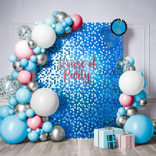 Vista 7 de HOUSE OF PARTY Fondo de pared brillante, 24 paneles cuadrados de lentejuelas para pared, decoración de pared para decoración de cumpleaños, boda