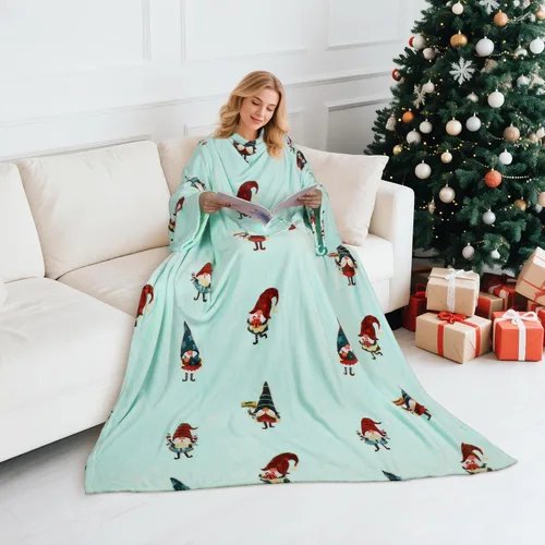 Vista 2 de Catalonia Manta con mangas para mujeres y hombres, manta de forro polar Elfo de Navidad Verde