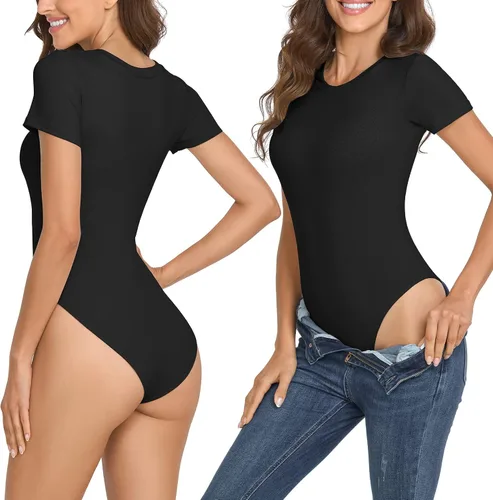 Vista 5 de EUYZOU Paquete de 2 camisetas de manga corta con cuello redondo para mujer, ajustadas, básicas