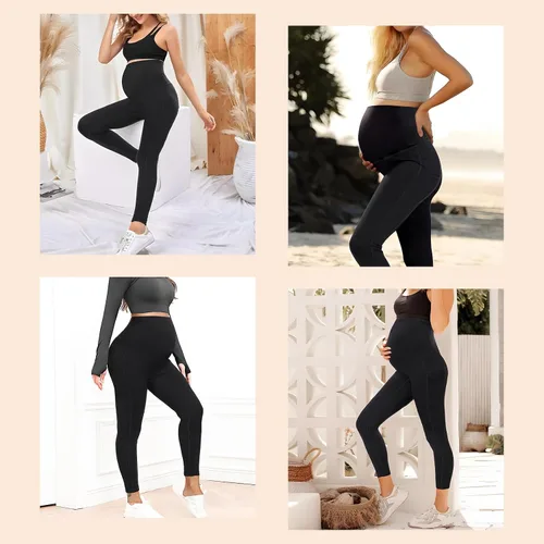 Vista 5 de JOJOANS Leggings de maternidad sobre el vientre con bolsillos, pantalones de yoga para embarazo, ropa deportiva suave, pantalones de maternidad