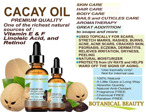 Vista 9 de Botanical Beauty CACAY ACEITE 100% puro natural virgen sin refinar Aceite portador prensado en frío WILD GROW 1 fl oz 1.0 fl oz para cara, piel