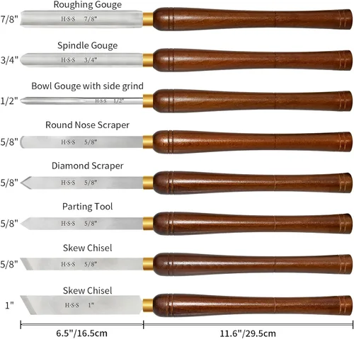 Vista 2 de Juego de 8 piezas de herramientas de torneado de madera HSS con mango de haya Wood Turning Tools Include Roughing Gouge, Spindle Gouge,Diamond