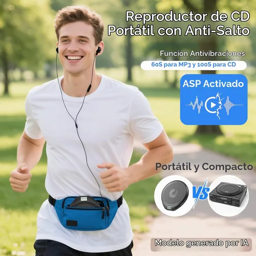 Vista 2 de Reproductor de CD portátil con auriculares, reproductor de CD KOVCDVI Negro