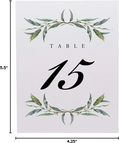 Vista 5 de Corona de laurel y números de mesa de boda, 1-10, doble cara, tienda de campaña o uso en un soporte, ideal para fiestas y restaurantes, fabricado