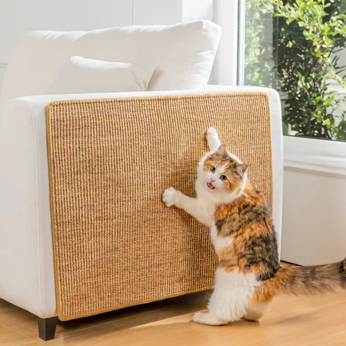 Vista 14 de Conlun Rascador de pared para gatos, alfombrilla rascador de sisal de doble Beige