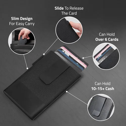Vista 19 de Fidelo Cartera minimalista para hombre – Soporte delgado para tarjetas de crédito con clip para dinero, bolsillo frontal con bloqueo RFID, Cuero sin
