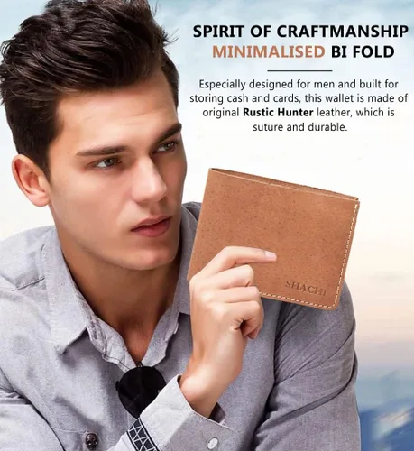 Vista 4 de Billetera de cuero para hombre, bolsillo frontal delgado y plegable con 4 ranuras para tarjetas y 1 compartimento, soporte para tarjetas múltiples