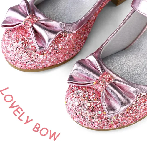 Vista 3 de K KomForme Mary Jane - Zapatos de vestir para niña, con purpurina de 1.5 pulgadas, tacón bajo, para boda, fiesta, princesa, zapatos para niños