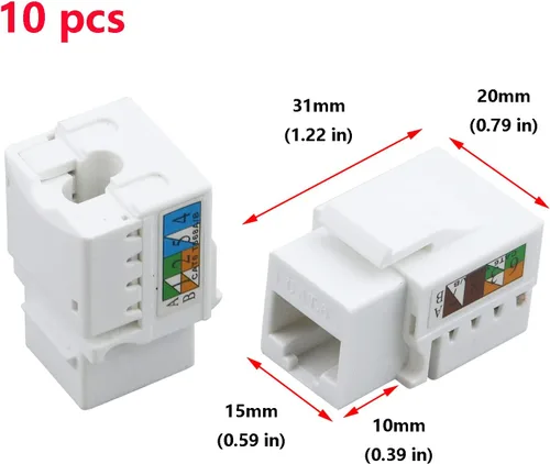 Vista 2 de Antrader Paquete de 10 adaptadores de conector RJ45 Cat6 Keystone Jack para placa de pared, cable LAN Ethernet de red de Internet