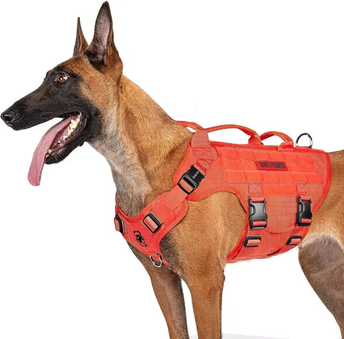 Vista 15 de OneTigris Arnés táctico grande para perros, arnés de perro ajustable sin tirones, arnés de perro resistente con asa, paneles grandes de gancho