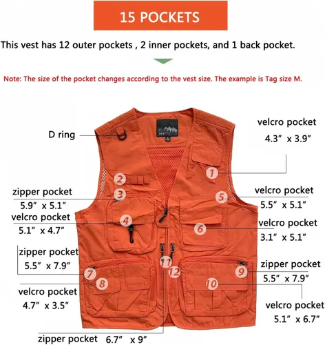 Vista 2 de Chaleco ligero para hombre, para pesca, fotografía, viajes, safari, con múltiples bolsillos