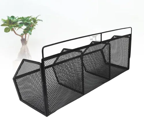 Vista 5 de Cesta de alambre de metal, 3 rejillas para colgar en la pared, organizador de almacenamiento de apertura inclinada para cocina, baño, lavandería