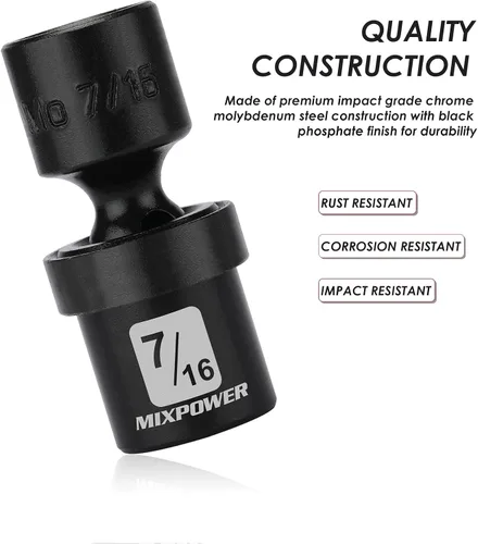 Vista 3 de MIXPOWER Juego de 6 piezas de enchufe de impacto universal poco profundo de 1/4" Drive SAE, 1/4" - 9/16", enchufe giratorio con oscilación flexible