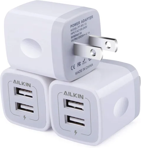 Vista 9 de Cargador de pared USB, AILKIN 2.1A de doble puerto USB, adaptador de cargador de pared, enchufe de carga rápida, caja de alimentación ac 5 V, bloque