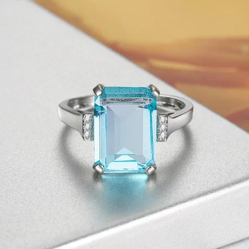 Vista 2 de Anillos de gemas para mujeres, adolescentes y niñas, chapados en oro grueso, plateado, ovalados, redondos, cuadrados, esmeralda, circonita cúbica