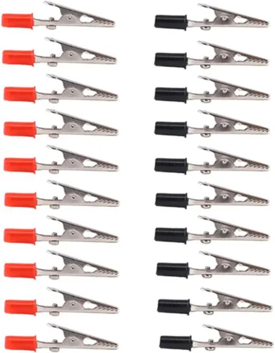 Vista 2 de Pinzas de cocodrilo de metal abrazaderas de prueba eléctricas con manos de plástico Kit rojo negro 20PCS