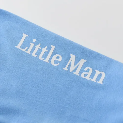 Vista 7 de Conjunto de ropa para bebé recién nacido, con estampado de letras, pantalones, gorro, conjunto de 3 piezas Azul