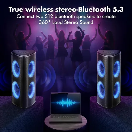 Vista 4 de Fisher Altavoces Bluetooth portátiles, altavoces estéreo, sistema inalámbrico Bluetooth, triángulo cuádruple de 6.5 pulgadas, doble potencia máxima