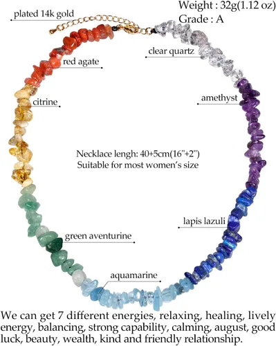 Vista 3 de Jewever Gargantilla de 7 chakras para mujer, cristales reales de Reiki y piedras curativas, buena suerte, equilibrio, meditación, yoga, joyería