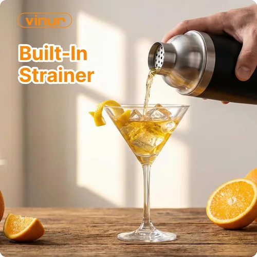 Vista 2 de VINUR Coctelera aislada, coctelera de Martini aislada al vacío de acero inoxidable de 20 onzas con colador integrado y tapa jigger para camarero