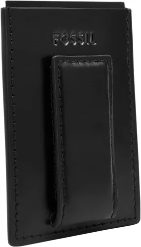 Vista 3 de Fossil Funda magnética minimalista de cuero para hombre con clip para dinero bolsillo frontal cartera para hombres, Negro, Estuche para tarjetas