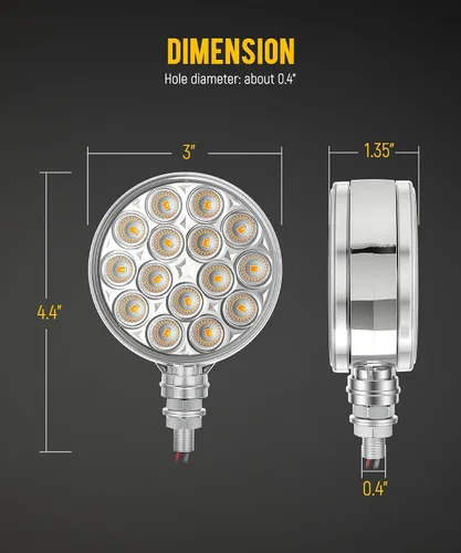 Vista 5 de Partsam 2 luces de pedestal redondas cromadas de doble cara de 3 pulgadas, color rojo/ámbar, 30 LED selladas, lente transparente, montaje