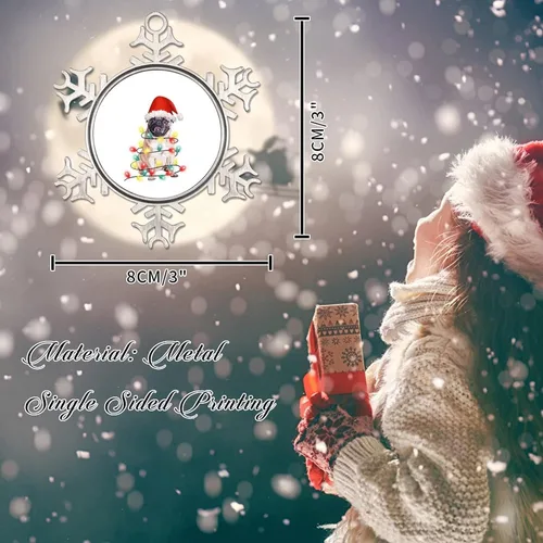 Vista 2 de Decoración de árbol de Navidad de metal con copo de nieve para perro, adorno de Navidad para perro, adorno de Navidad de feliz Navidad, sombrero