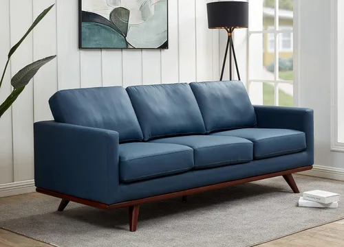 Vista 9 de LeisureMod Chester - Sofá moderno de cuero de 3 plazas con base de madera de abedul, sofá de sala de estar de mediados de siglo, 33.46 pulgadas