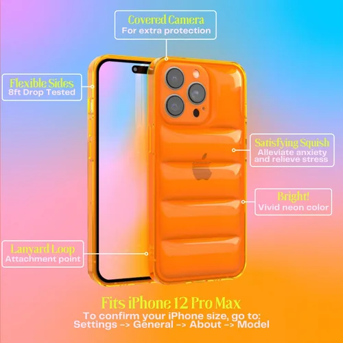 Vista 2 de FELONY CASE - Funda Puffer Naranja Neón para iPhone 12 Pro Max, Cubierta Brillante Transparente Acolchada con Parachoques a Prueba de Golpes - Funda