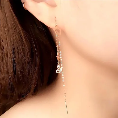 Vista 6 de SAGEKING 2024 New 585 Purple Gold Geometric Light Luxury Star Tassel Earrings For Women Plated 14K Rose Gold Ear Line Sweet And Romantic Jewelry