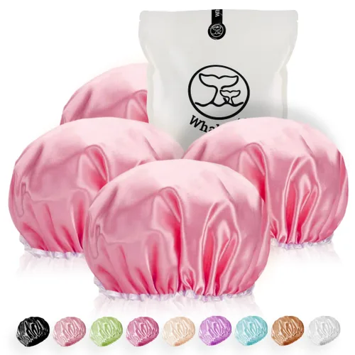 Vista 11 de Gorro de ducha para mujer, reutilizables, extra grandes, para hombres, de satén, de doble capa, EVA, impermeable, gorro de pelo largo