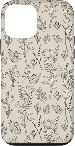 Vista 16 de Black & Cream Butterfly Meadow Botanical Wildflower Pattern Case for iPhone 17